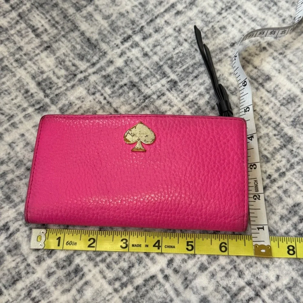 Kate Spade Pink Pebbled Leather Bifold Slim Wallet with ID Window Pink